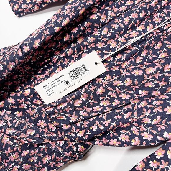 New Rebecca Taylor 0 Navy Blue Pink Francesca Floral Square Neck Short Dress - Picture 10 of 14